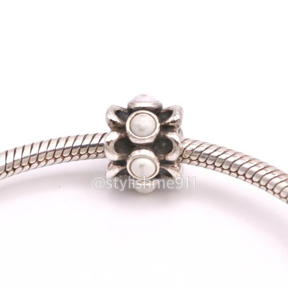 Authentic PANDORA Sterling Silver Forget Me Not White Agate Charm - Picture 4 of 9